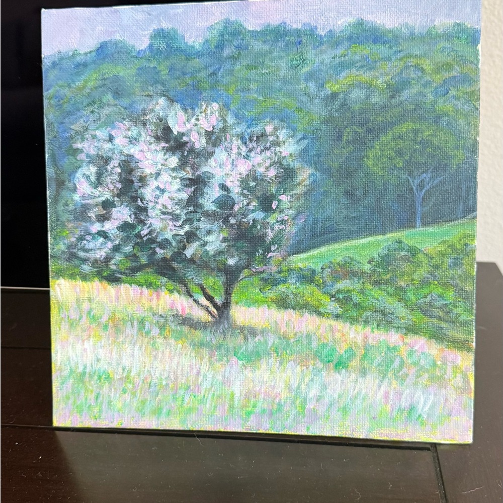 Impressionistic Green and Pink Pastoral Painting